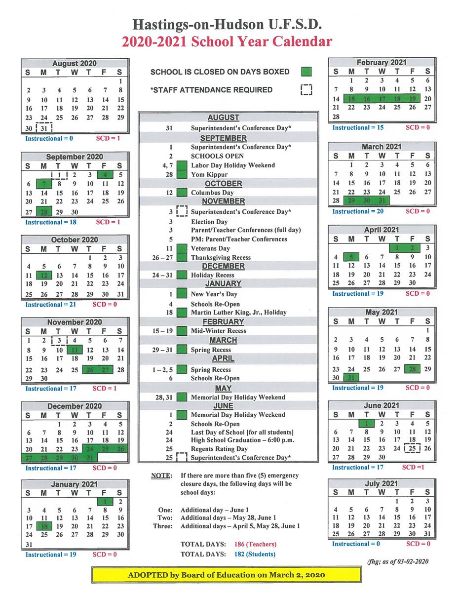Hastingsonhudson Union Free School District Calendar 2021 And 2022 inside Nyc School Calendar 2022 2022