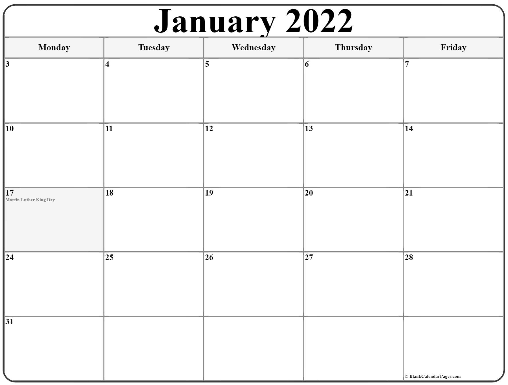 January 2022 Monday Calendar | Monday To Sunday regarding Printable May Calendar From Monday To Sunday