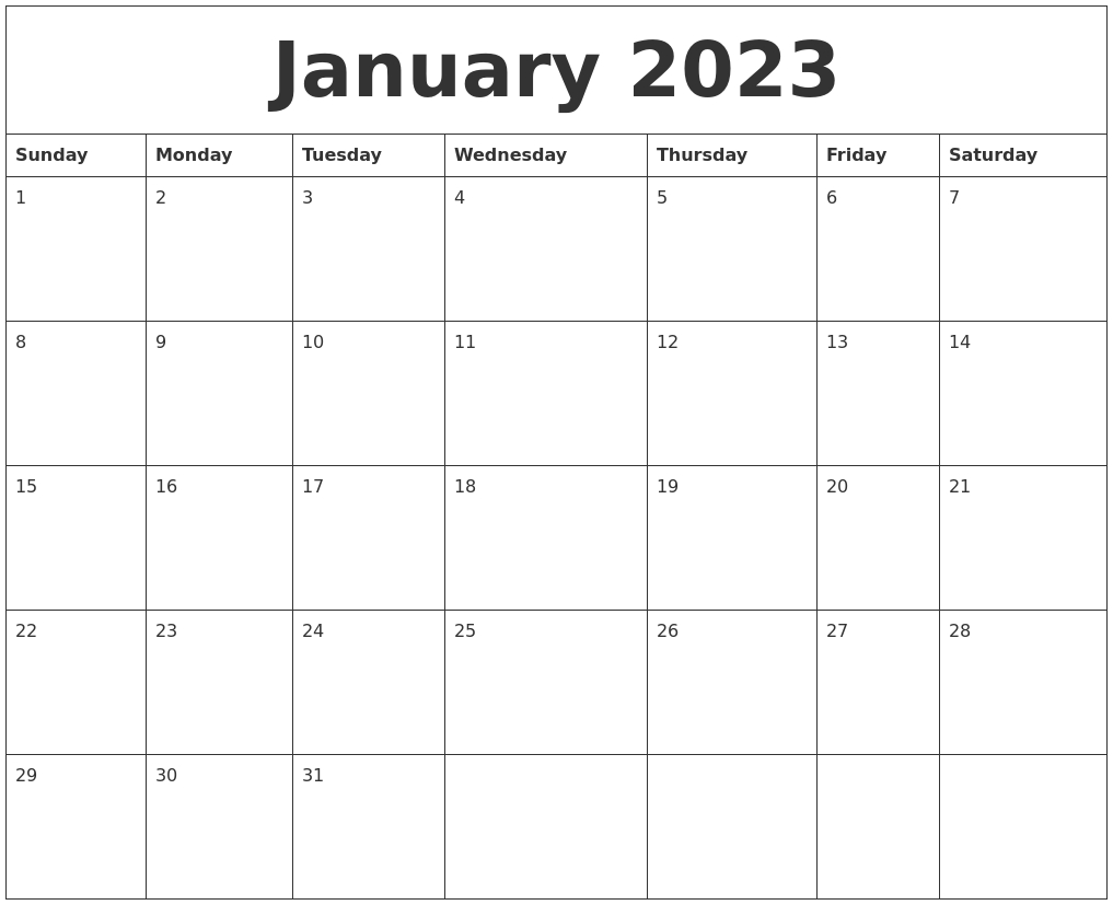 January 2023 Free Calendar Download throughout Print Free Calendars Without Downloading
