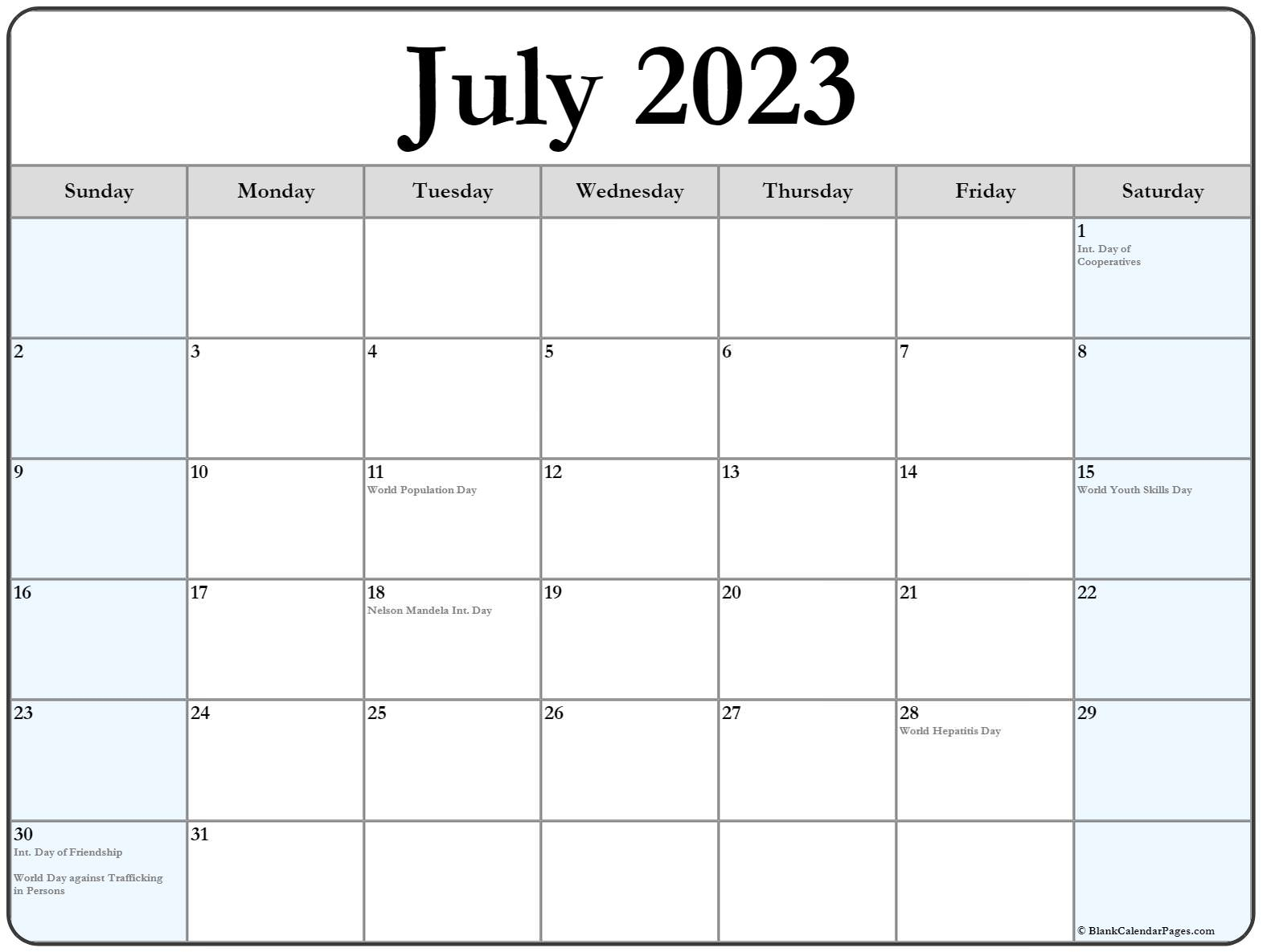 July 2023 Calendar With Holidays for March 2023 Calendar Printable Free