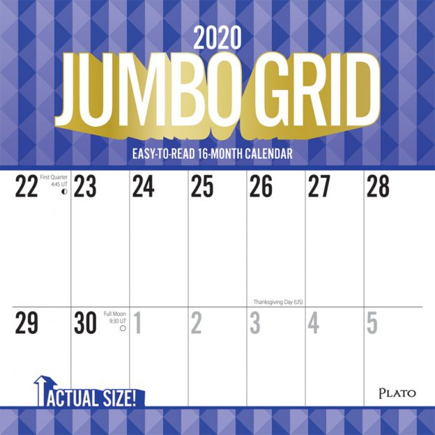 Jumbo Grid Large Print 2020 Square Wall Calendar By Plato | Plato Calendars in Large Square Calender Template