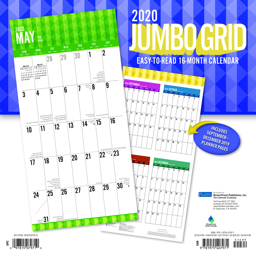 Jumbo Grid Large Print 2020 Square Wall Calendar By Plato | Plato Calendars with regard to Printable Calendar Large Squares