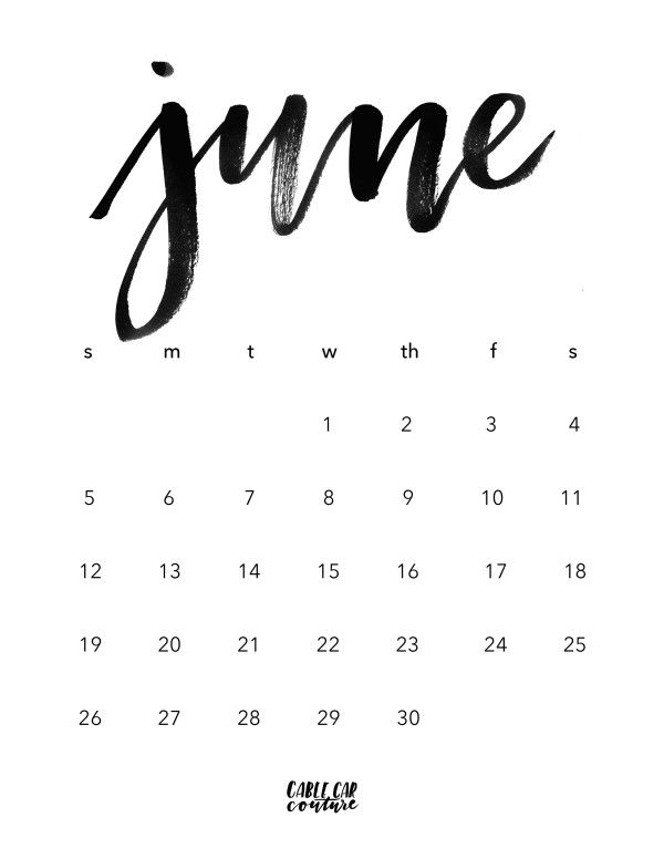 June Brush Calligraphy Calendar 2016 | Calligraphy Calendar, Bullet within Printable Month Calligraphy Clander