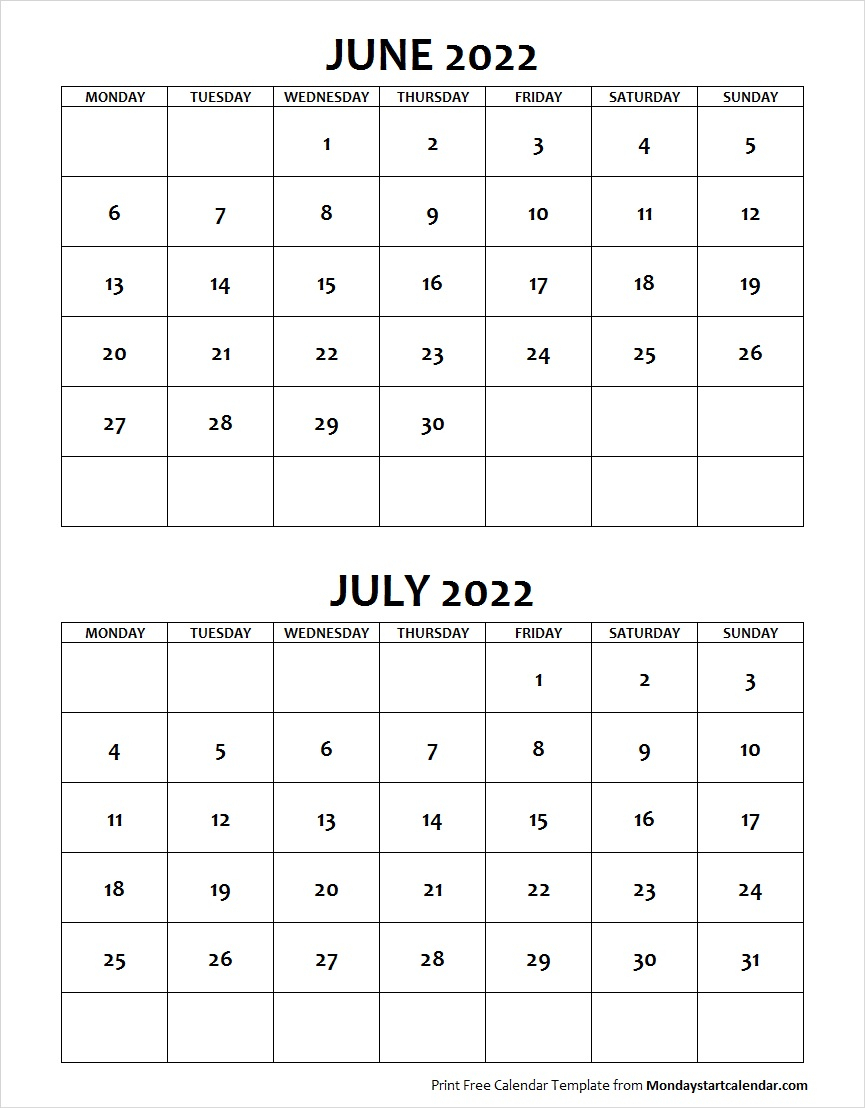 June July 2022 Calendar Monday Start | Editable Two Months Template pertaining to Start Of Nanakshahi Calendar 2022