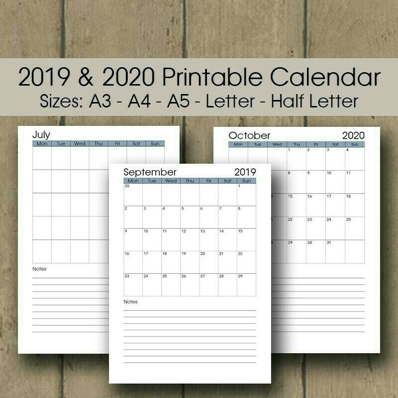 Landscape A3 Desk Planner 2019 Printable, A3 Horizontal Planner, A4, A5 intended for Half Size Monthly Printable Calendar