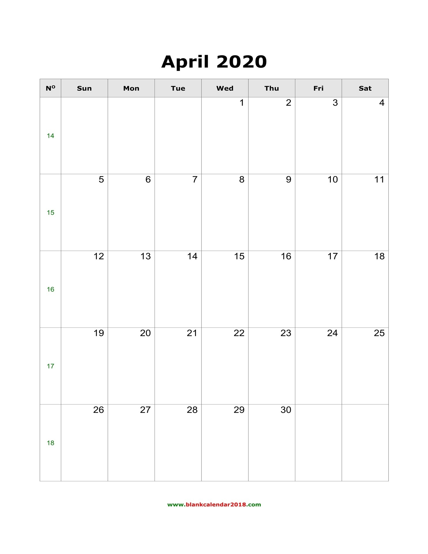 Large Block April 2020 Calendar  Template Calendar Design with Free Large Block Printable Calendars