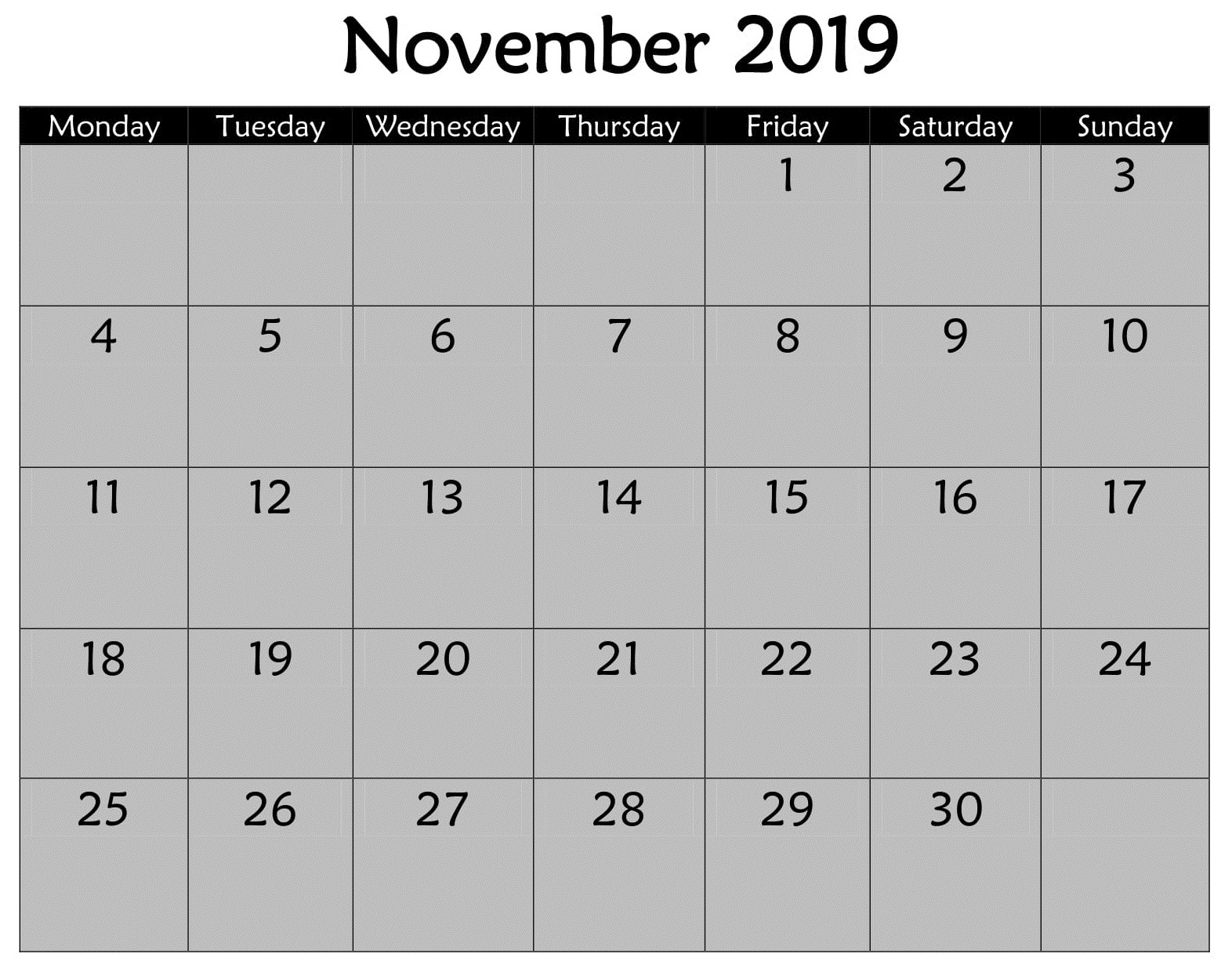 Large Block Printable Monthly Calendar | Calendar Template 2020 pertaining to Large Block Calendar Template