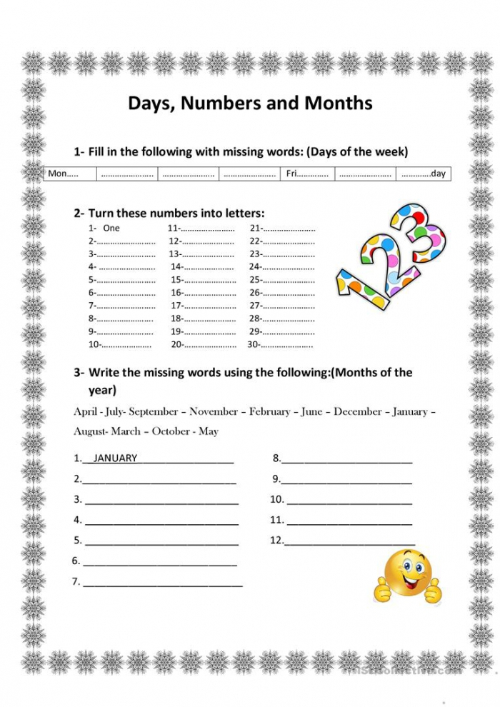 Learn The Days Of The Month Worksheets | 99Worksheets for Week Days By Month