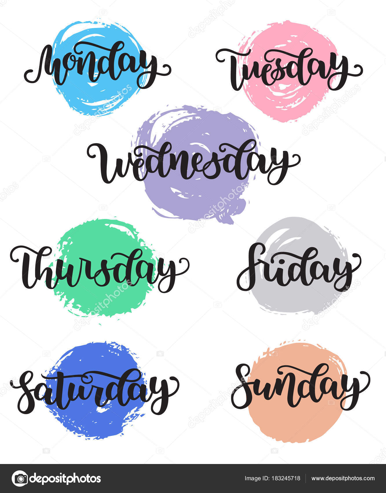 Lettering Days Of Week Sunday, Monday, Tuesday, Wednesday, Thursday regarding Saturday To Sunday Monday