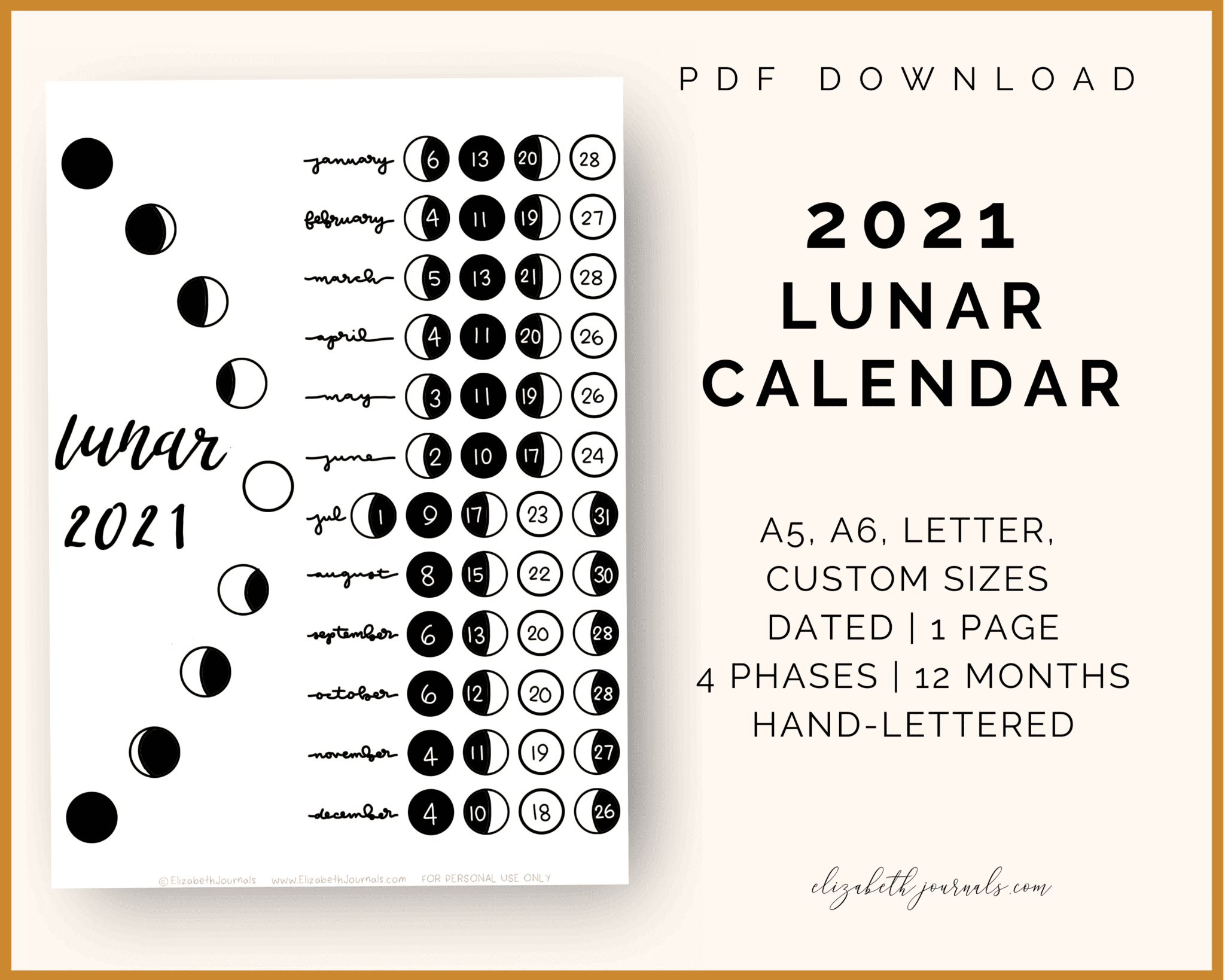 Lunar Calendar 2021 Free Download  2020 2021 Printable Lunar Calendar pertaining to Full Moon Calendar 2022 Printable