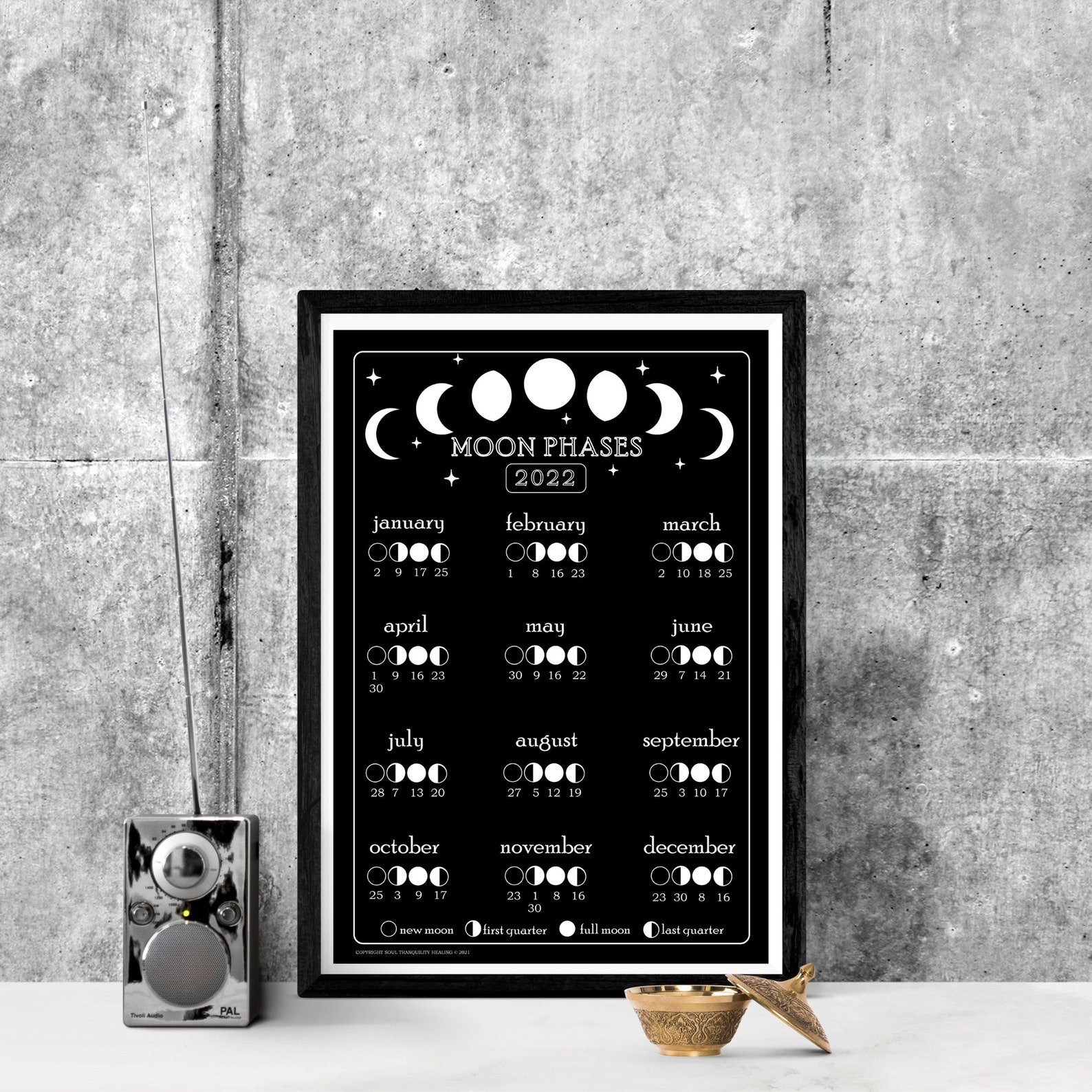 Lunar Calendar 365 Days And Moon Phases Calendar 2022 Moon | Etsy for Lunar Calendar 2022 Printable