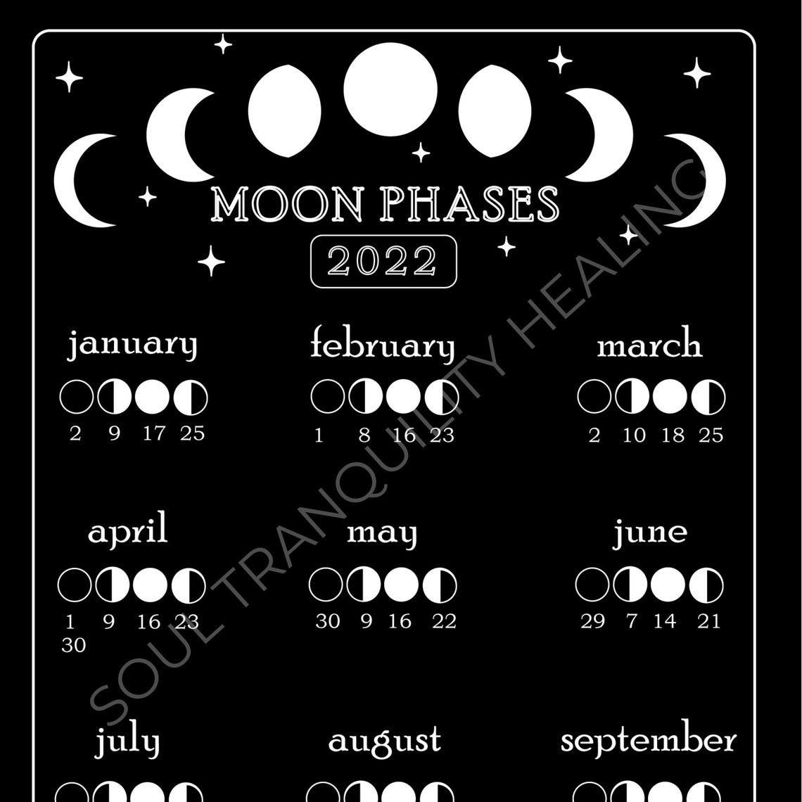 Lunar Calendar 365 Days And Moon Phases Calendar 2022 Moon | Etsy throughout Full Moon Calendar 2022 Printable
