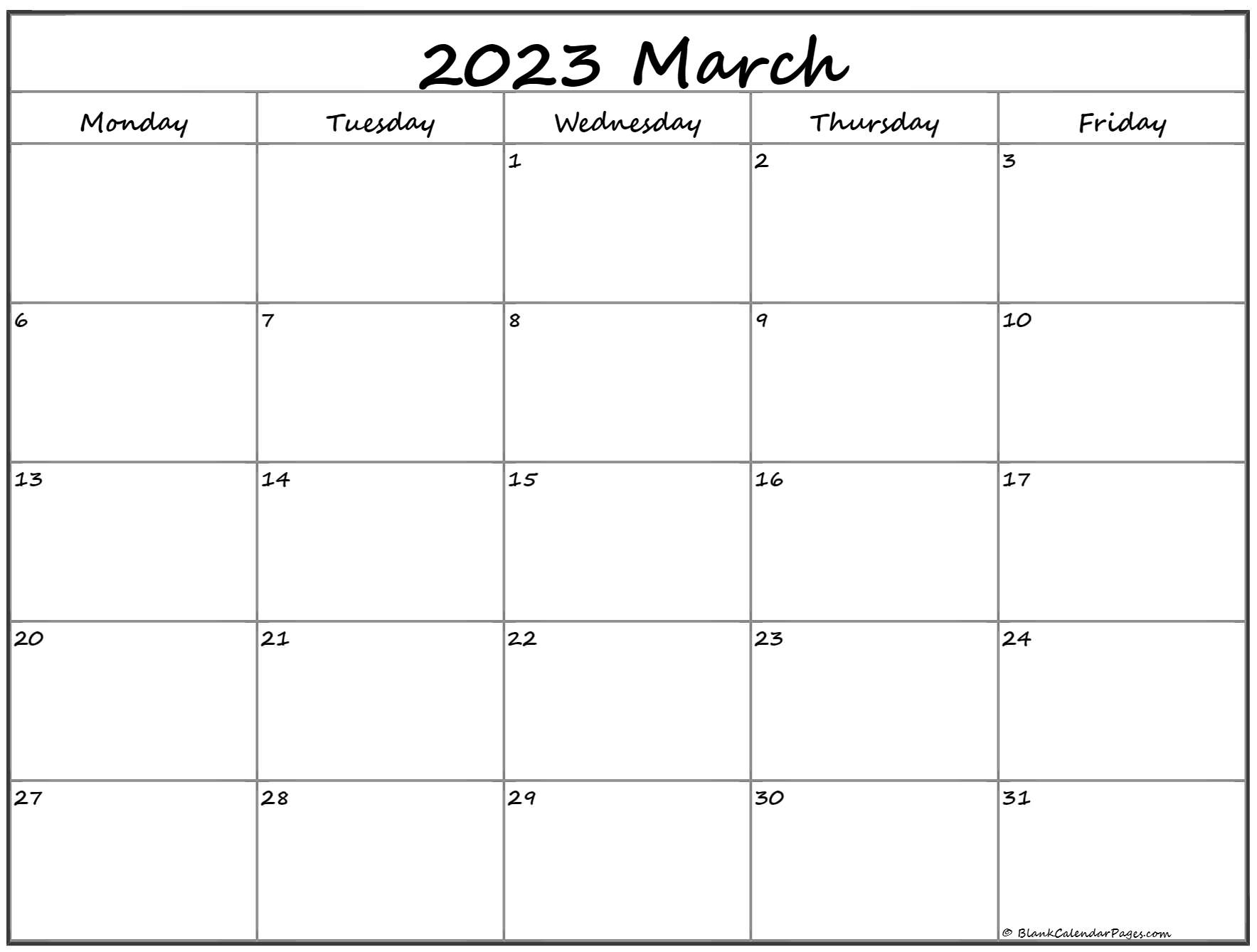 March 2023 Monday Calendar | Monday To Sunday intended for March 2023 Calendar Printable