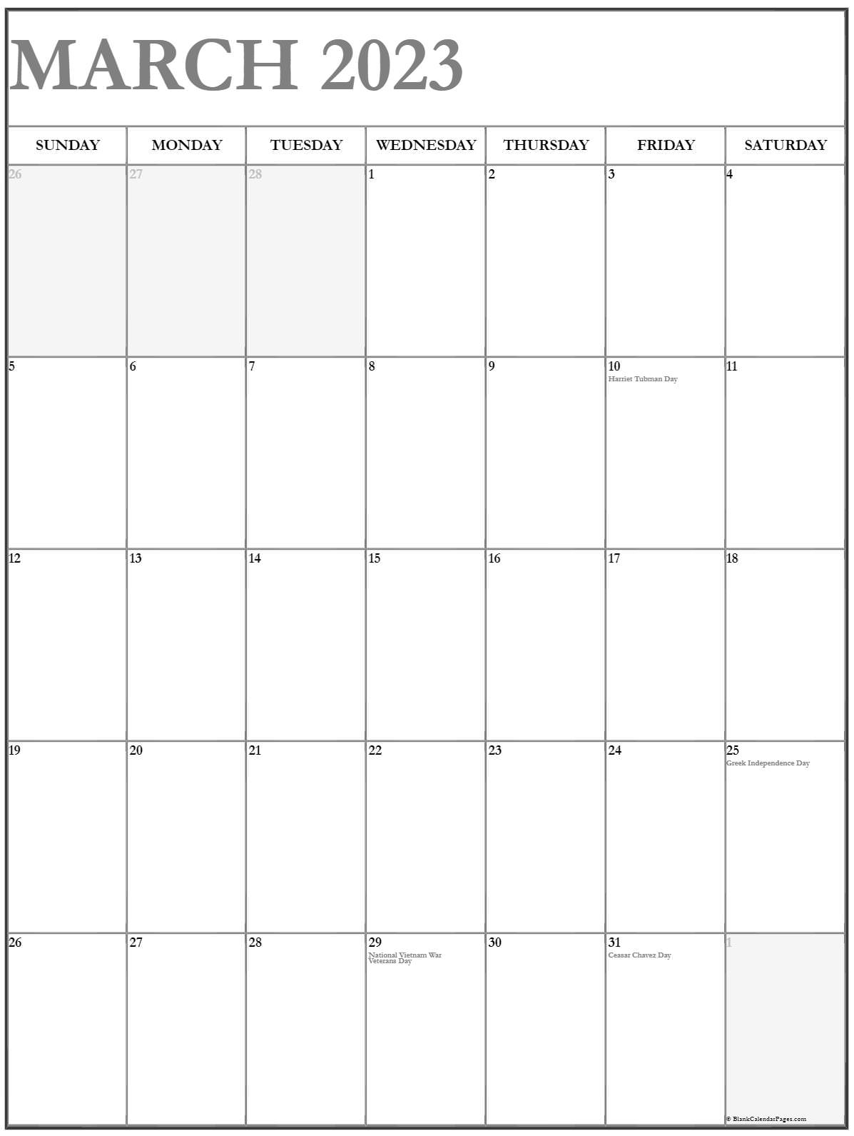 March 2023 Vertical Calendar | Portrait pertaining to Calendar March 2023 Printable