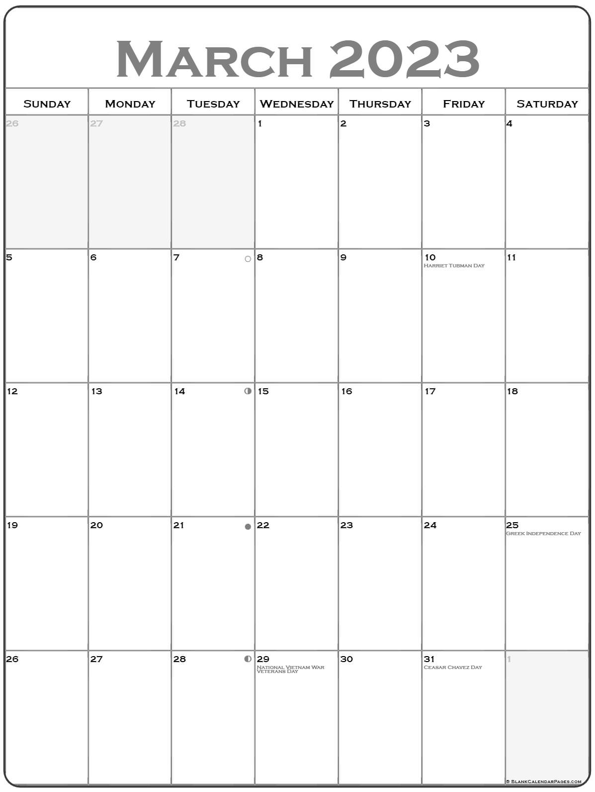 March 2023 Vertical Calendar | Portrait regarding March 2023 Calendar Printable