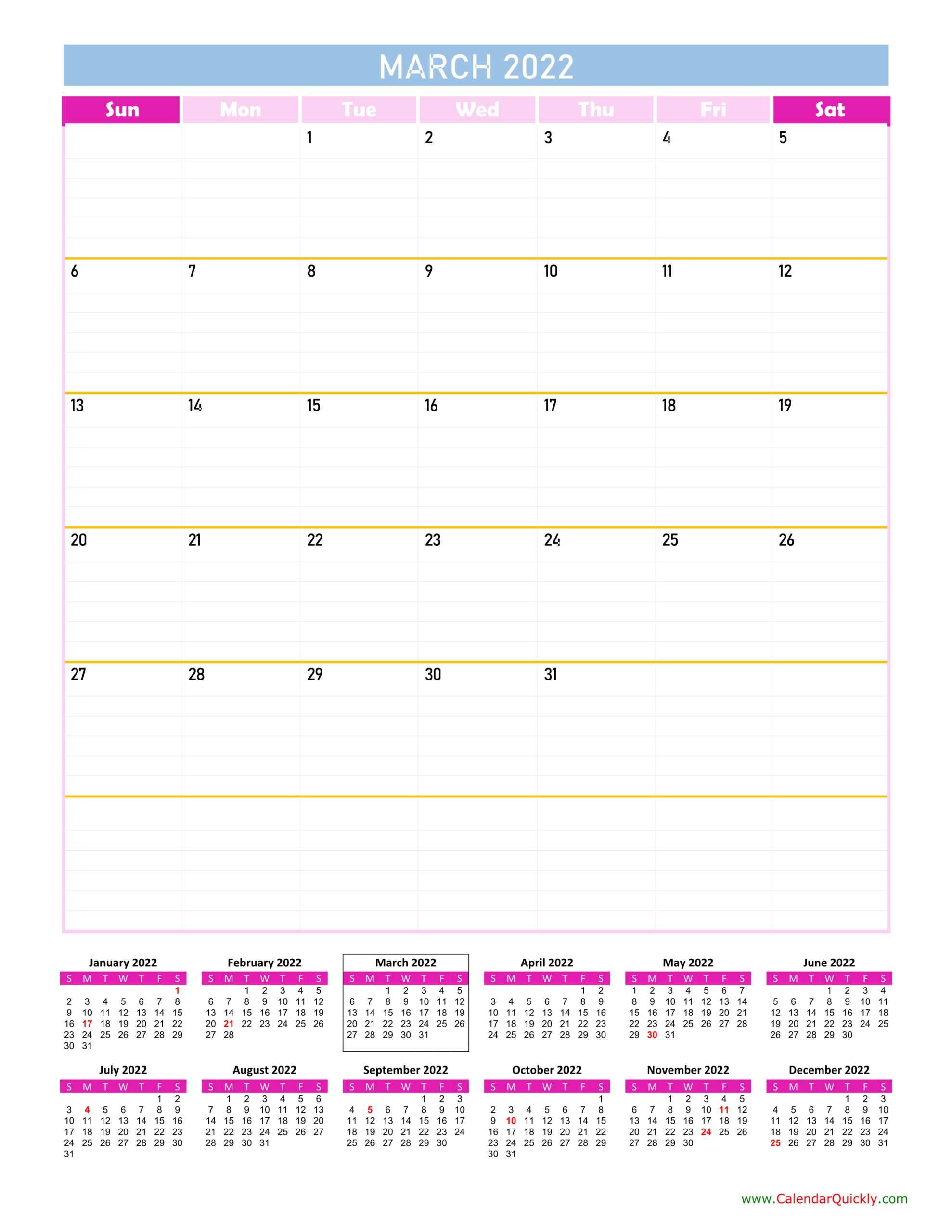 March Calendar 2022 Vertical | Calendar Quickly inside Free Printable Calendar 2022 Vertical