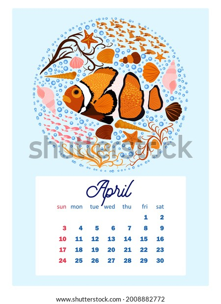 Marine Life Calendar Design Template 2022 Stock Illustration 2008882772 in Usmc Holiday Schedule 2022