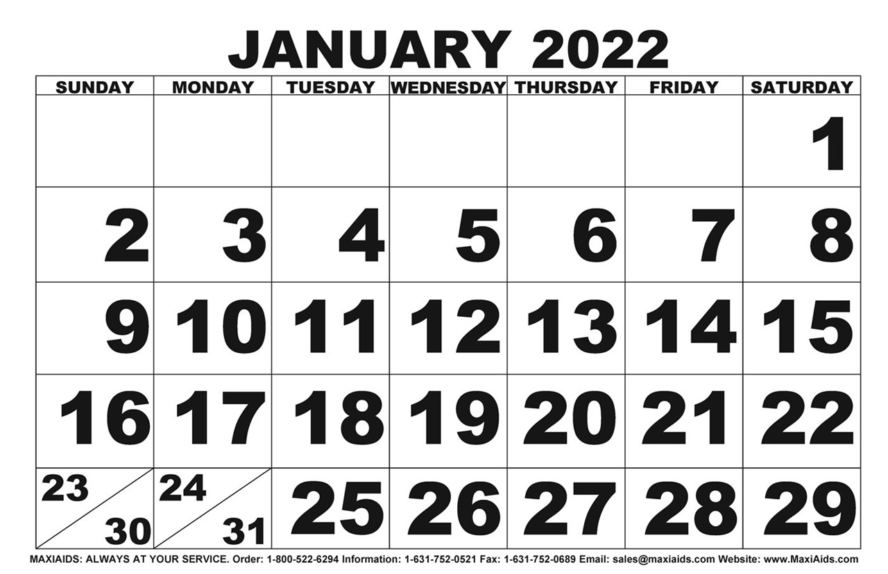 Maxiaids | Low Vision Print Calendar 2022 regarding 2022 Wall Calendar Printable Free