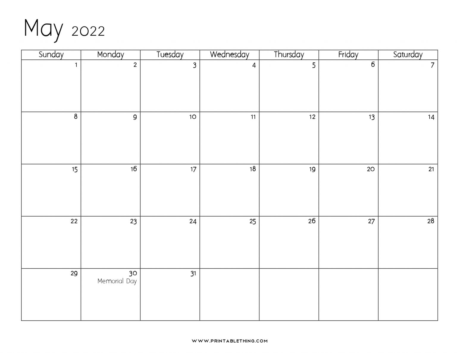 May 2022 Calendar | Printable, Pdf, Us Holidays, 2022 Blank Calendar regarding Calendars To Print Without Downloading