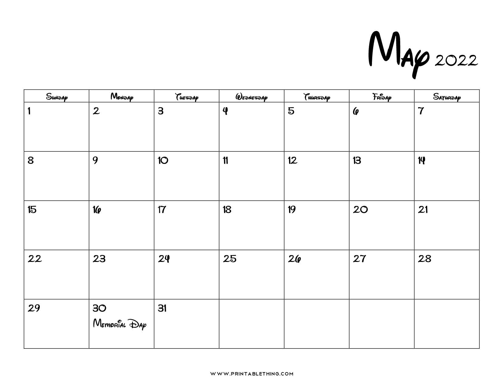 May 2022 Calendar | Printable, Pdf, Us Holidays, 2022 Blank Calendar throughout Blank 2022 Calendar Printable Free Pdf