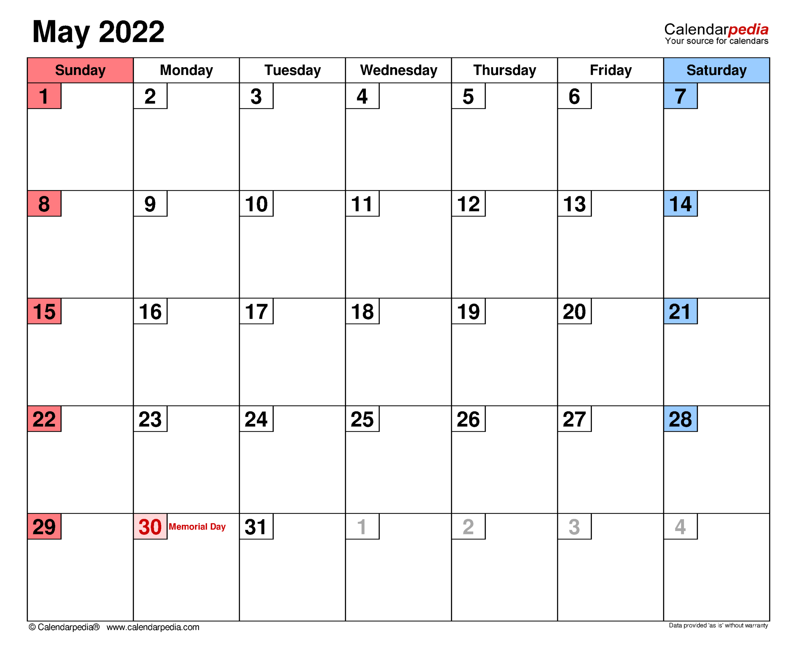 May 2022 Calendar | Templates For Word, Excel And Pdf intended for Blank 2022 Calendar Printable Free Pdf