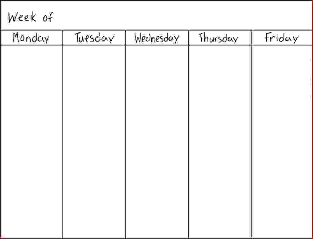 Mon Thru Friday Weekly Blank Calendar | Calendar Template Printable throughout Monday Thru Friday Calendar Template