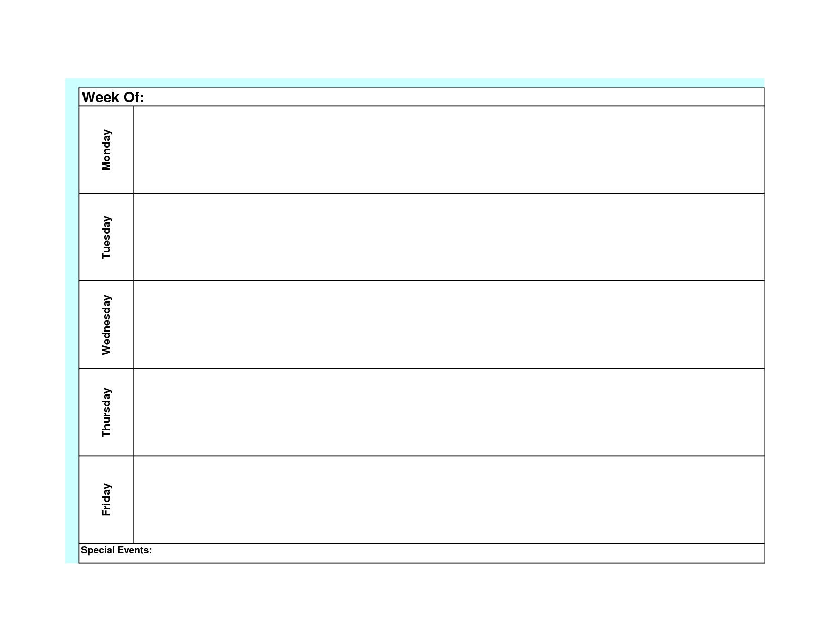 Monday Through Friday Template | Calendar Template Printable with Monday To Friday Schedule