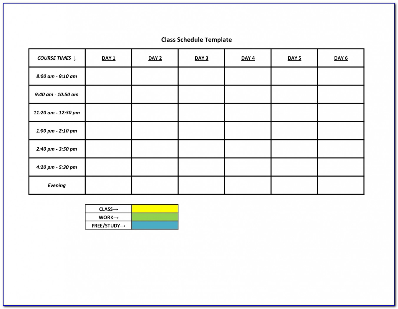 Monday To Friday Daily Schedule Template for Monday To Friday Template
