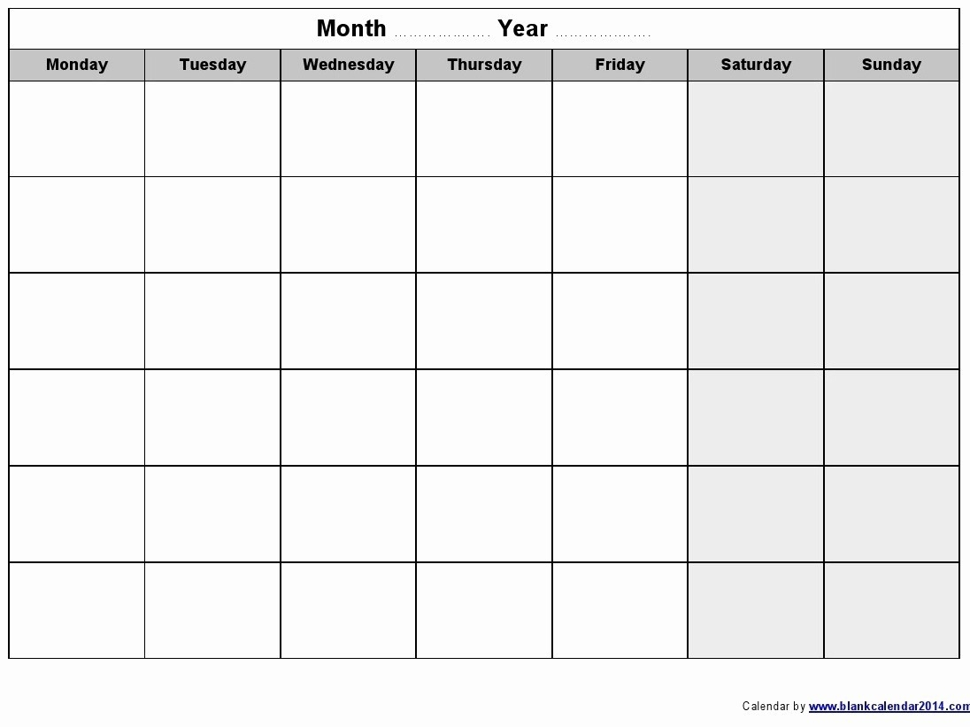 Monday To Friday Monthly Calendar | Calendar Template Printable for Blank Calendar Printable Monday To Friday