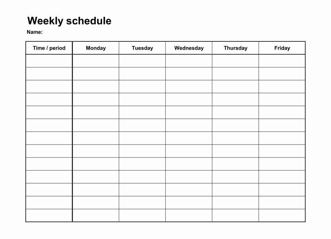 Monday+Through+Friday+Schedule+Template In 2020 | Schedule Template with Monday Thru Friday Calendar Template