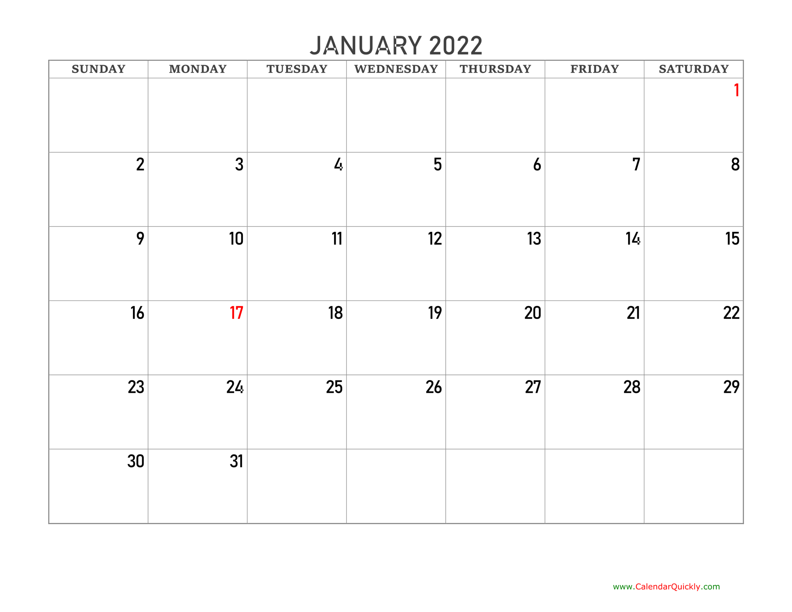 Monthly 2022 Blank Calendar | Calendar Quickly pertaining to Large Free Printable 2022 Months