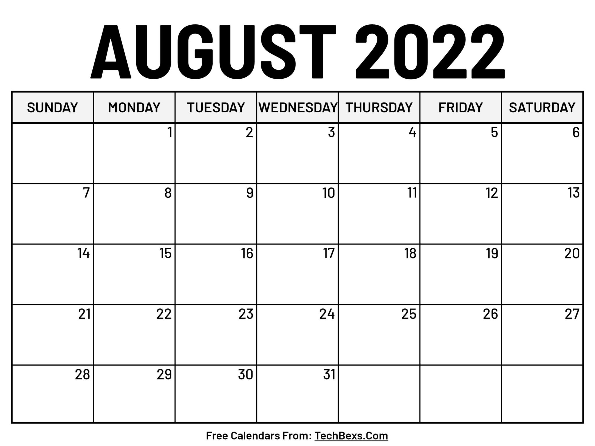 Monthly August 2022 Calendar Template  2022 Calendars For Planning intended for August 2022 Printable Calendar