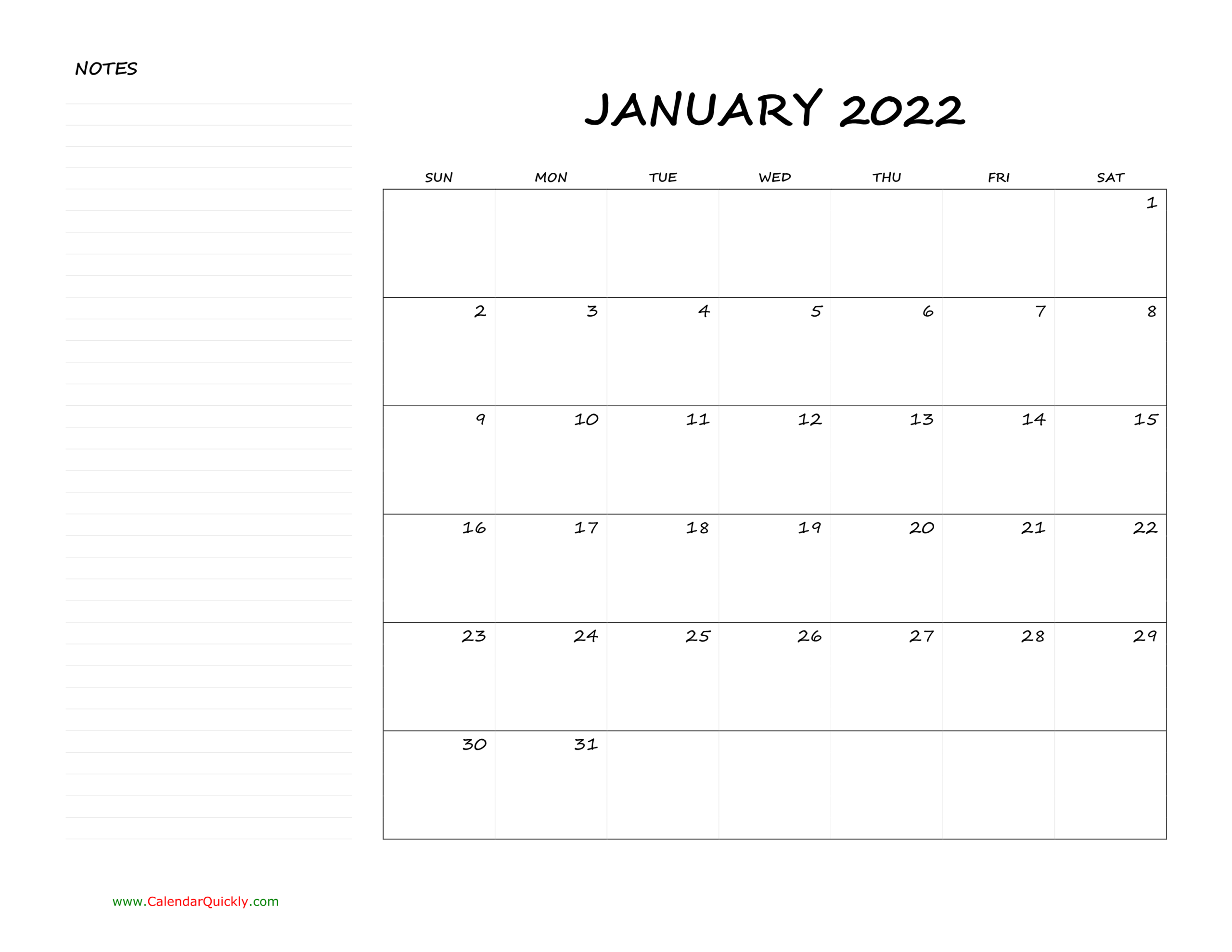 Monthly Blank Calendar 2022 With Notes | Calendar Quickly within Next Year Calendar 2022