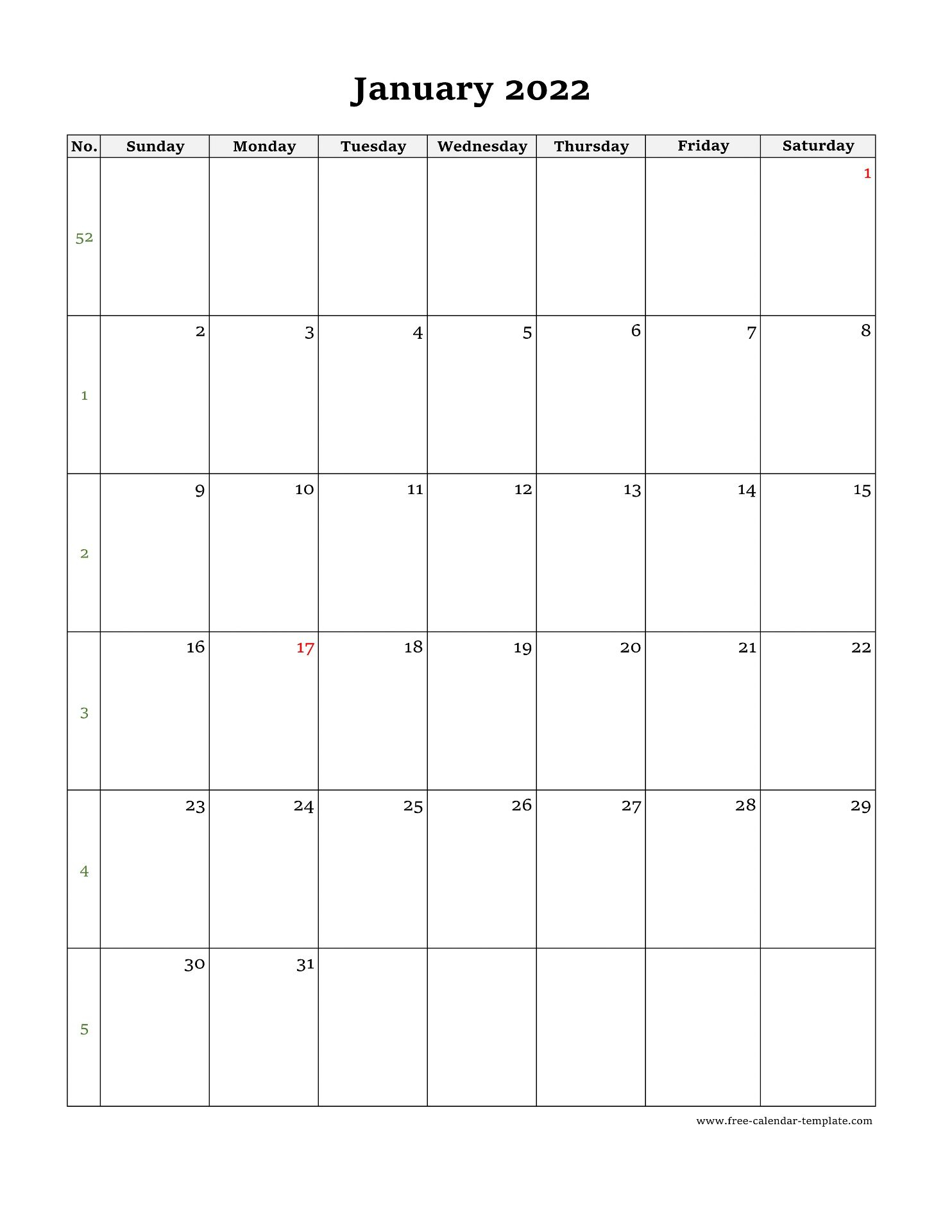 Monthly Calendar 2022 Simple Design With Large Box On Each Day For with regard to Blank 2022 Calendar Printable Free Pdf