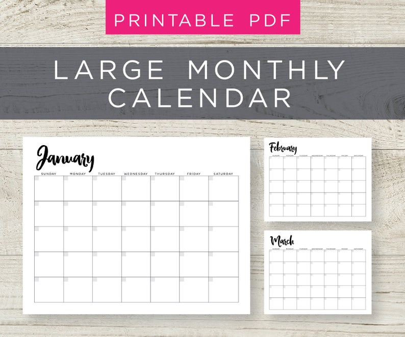 Monthly Calendar Printable Large Monthly Calendar With Blank | Etsy for Free Printable Extra Large Calendars