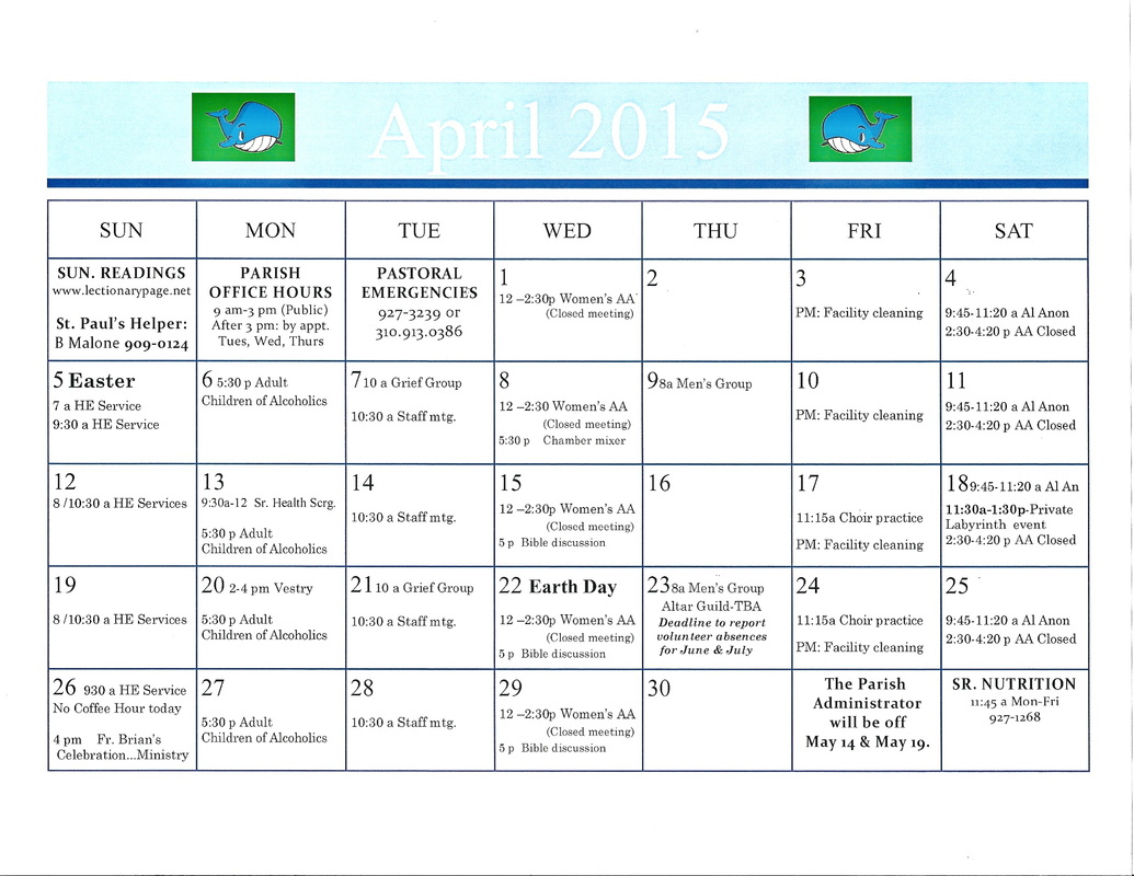 Monthly Church Calendar (At A Glance) St Paul&#039;S Episcopal Church, Cambria for Anglican Liturgical Calendar Pdf