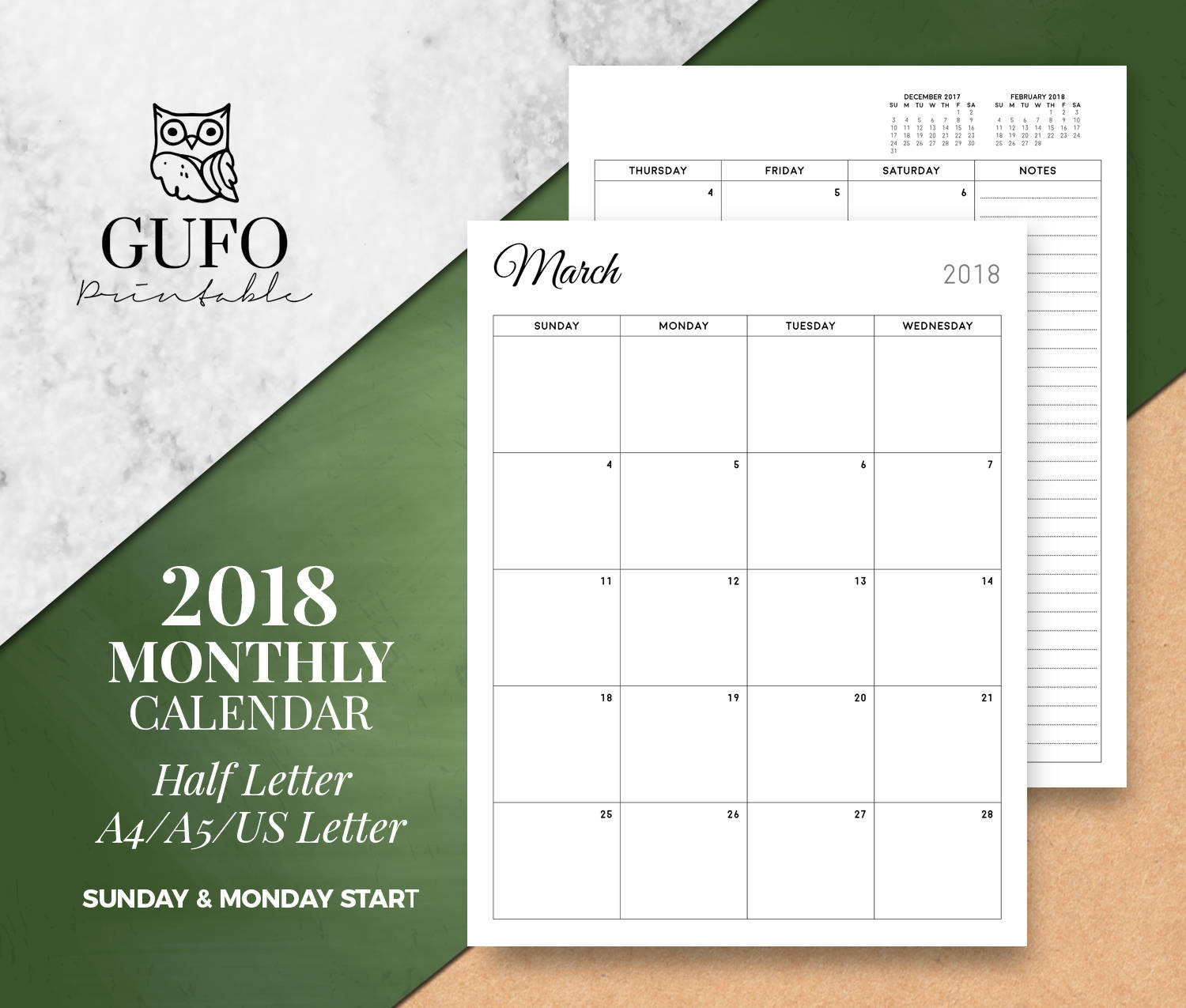 Monthly Planner Printable 2018 Agenda Filofax A5 Half Size pertaining to Half Size Monthly Printable Calendar