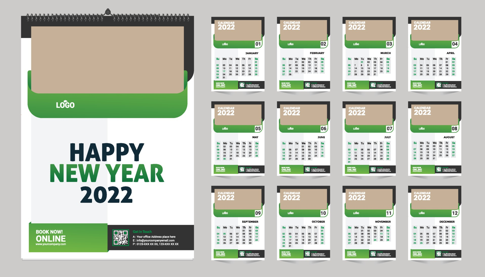 Monthly Wall Calendar Template Design For 2022 Year. Week Starts On for Calender 2022 Wall Calendar