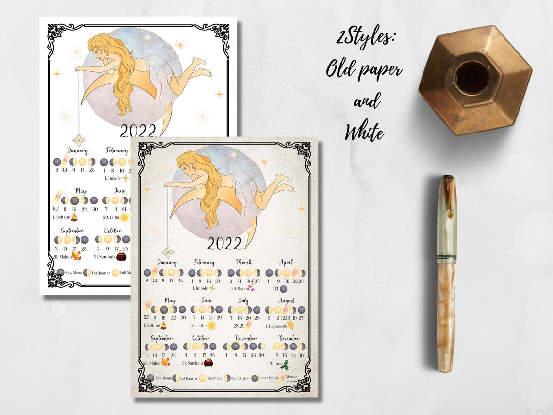 Moon Calendar 2022 Lunar Calendar 2022 2022 Calendar | Etsy for Lunar Calendar 2022 Printable