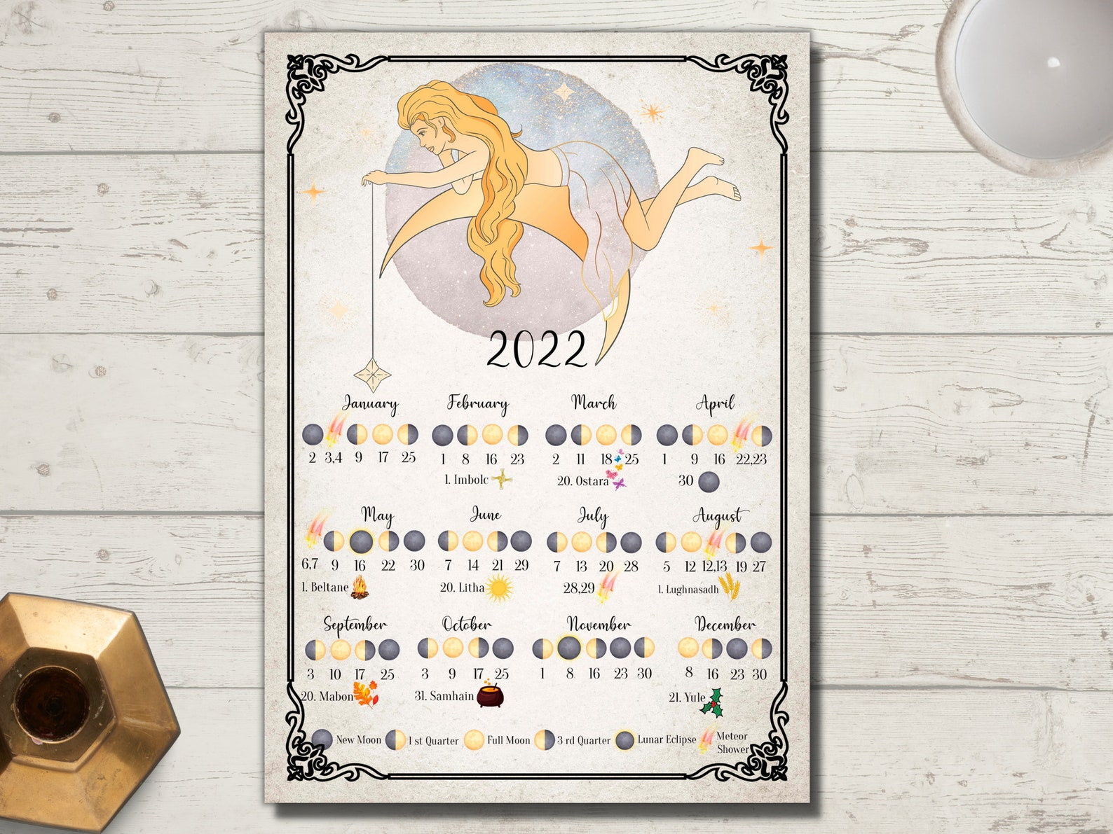 Moon Calendar 2022 Lunar Calendar 2022 2022 Calendar | Etsy within Lunar Calendar 2022 Printable