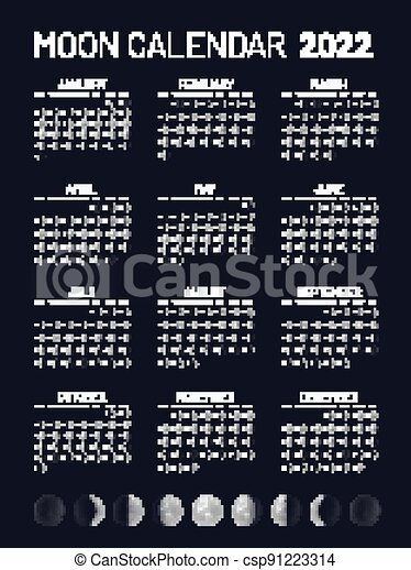 Moon Calendar 2022 Year Lunar Phases Blue Backdrop. Monthly Cycle Planner, Astrology, Astronomy within Free Lunar Calendar 2022 Printable