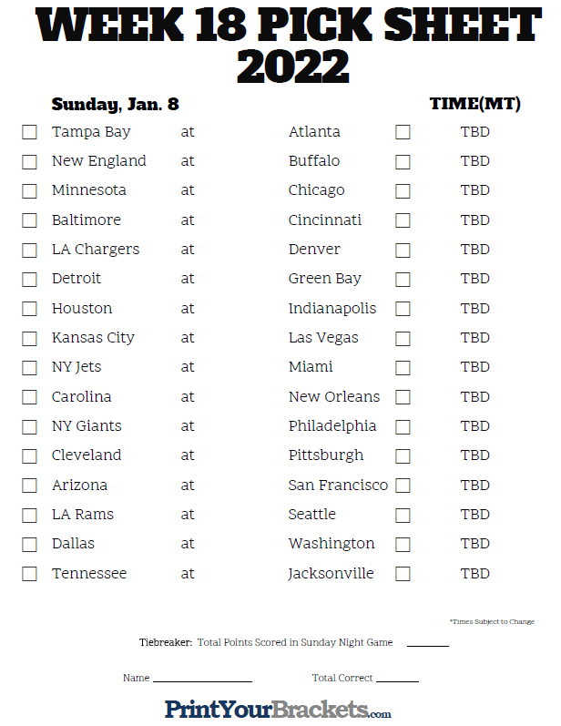 Mountain Time Week 18 Nfl Schedule 2020 Printable for Printable One Page Nfl Schedule Printabletemplates