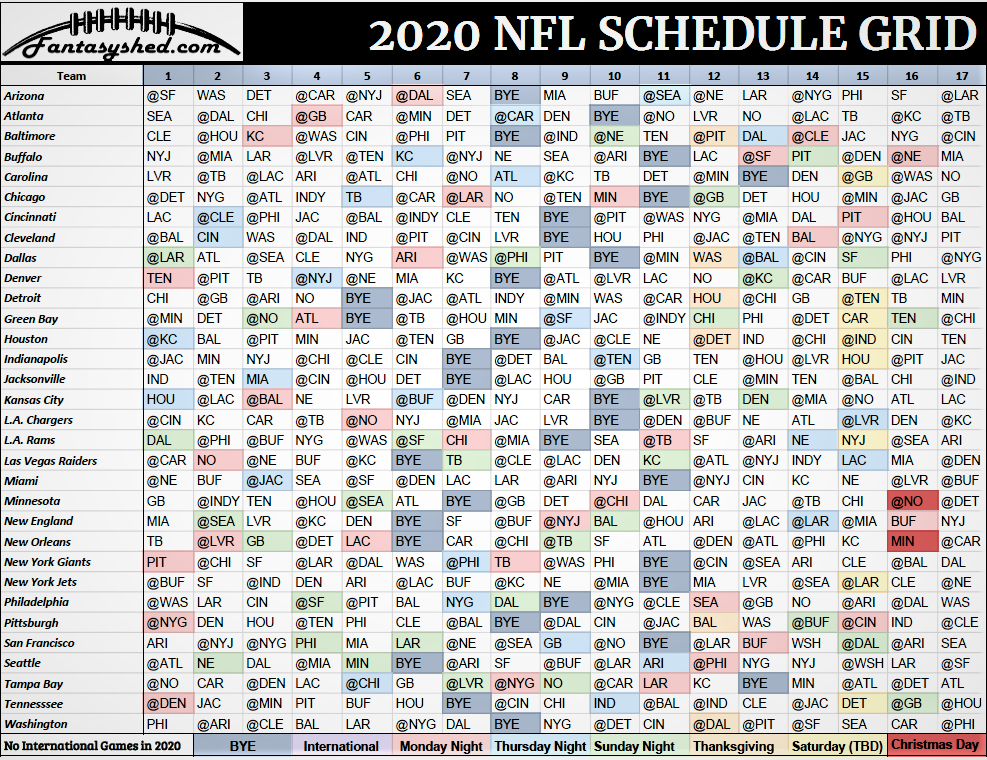 Nfl Schedule 2020 Archives  Fantasyshed with regard to Nfl Regular Season Schedule Printable