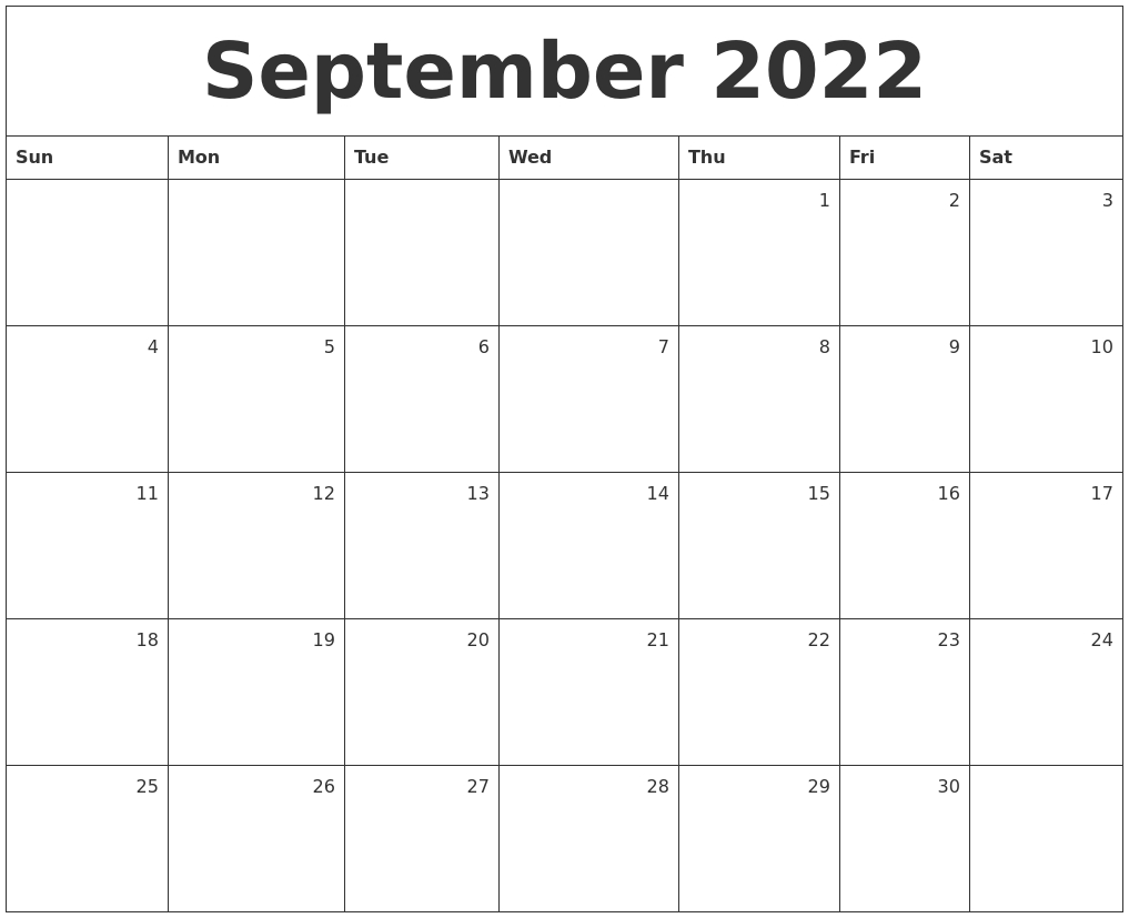October 2022 Calendar Printable inside Calendar September 2022 To August 2022