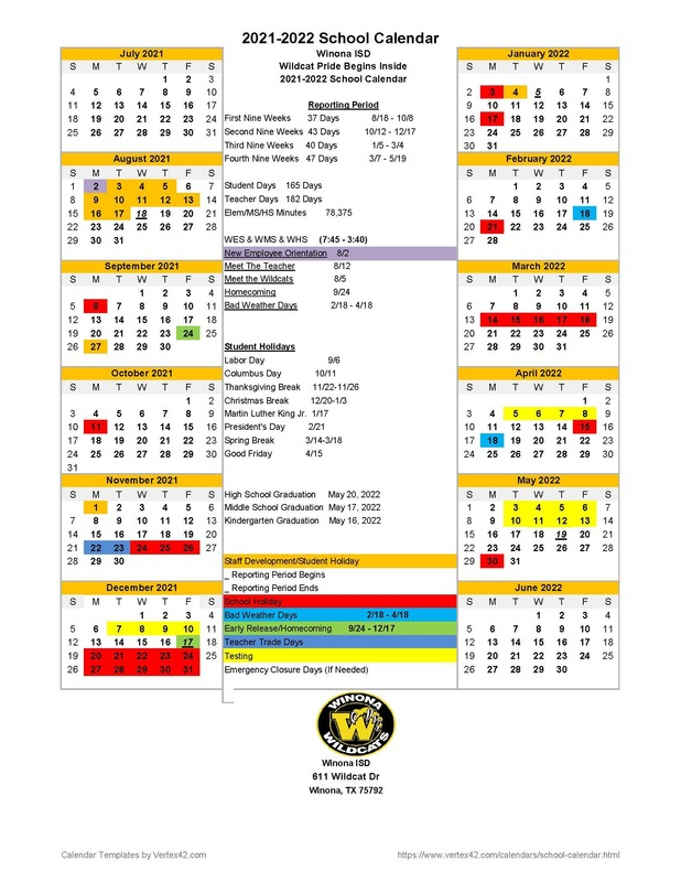 Our 20212022 School Year Calendar Is Here. | Winona Isd for Schools Calendar In Uganda 2022