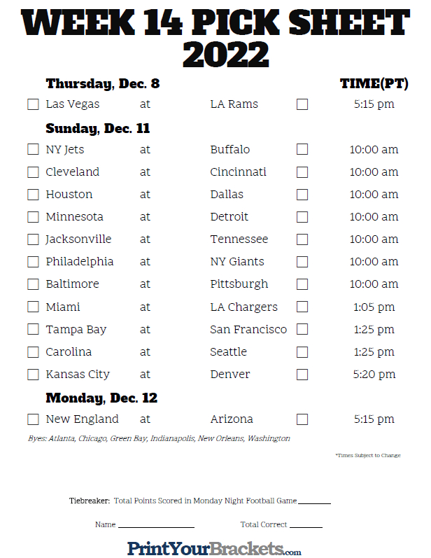 Pacific Time Week 14 Nfl Schedule 2020 Printable with regard to Printable One Page Nfl Schedule Printabletemplates