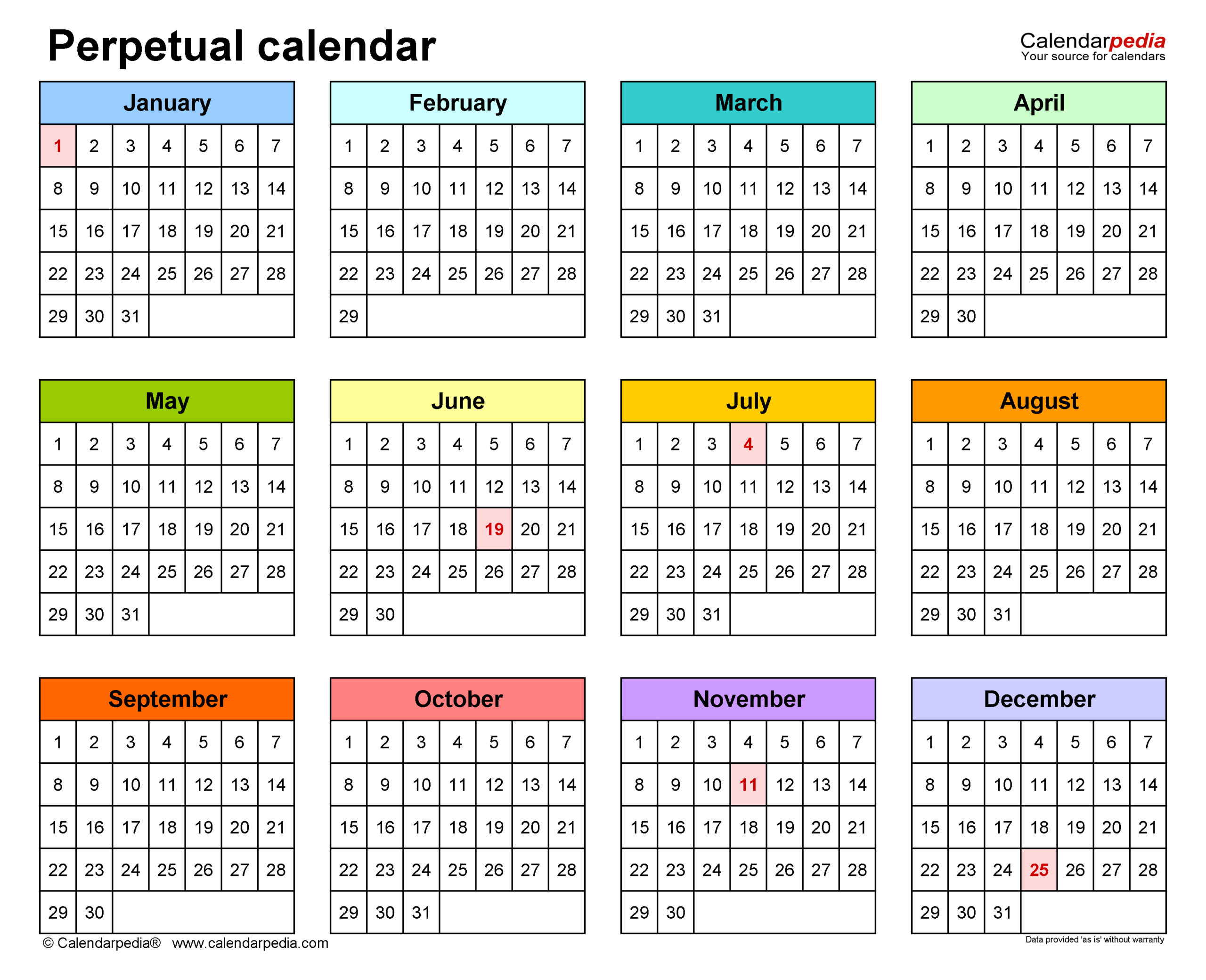 Perpetual Calendars Free Printable Microsoft Excel Templates inside Free Editable Calendar Templates Printable