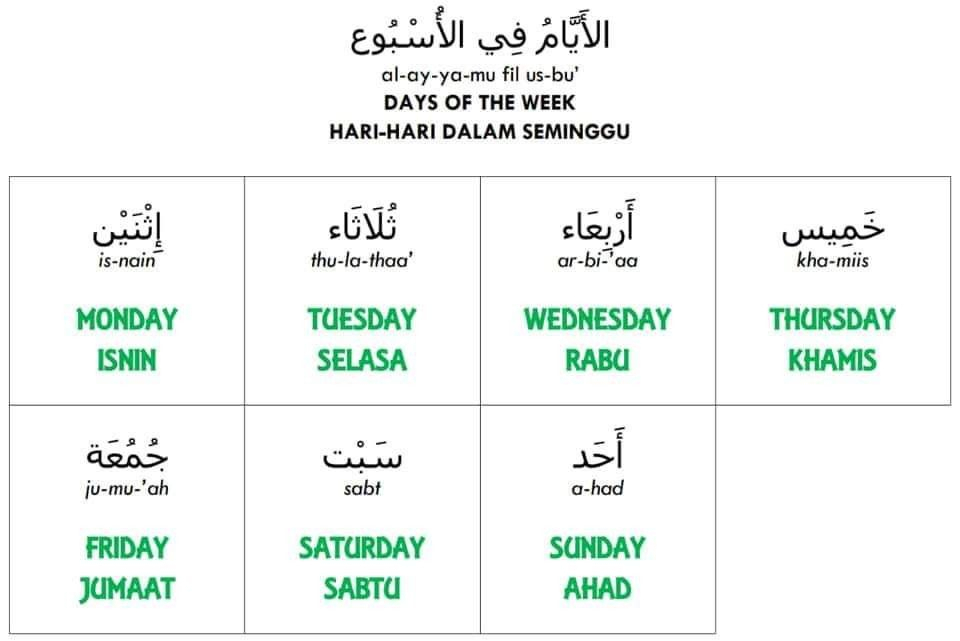 Pin By Sj Akhter On Arabic Worksheet.. | Friday Saturday Sunday, Monday with Saturday To Sunday Monday