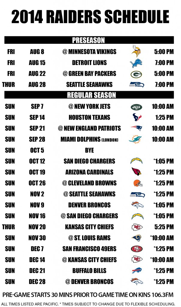 Present. Future. Forever | Doublerussia&#039;S Oakland Raiders Dynasty intended for Free Printable Weekly Football Schedules 2022