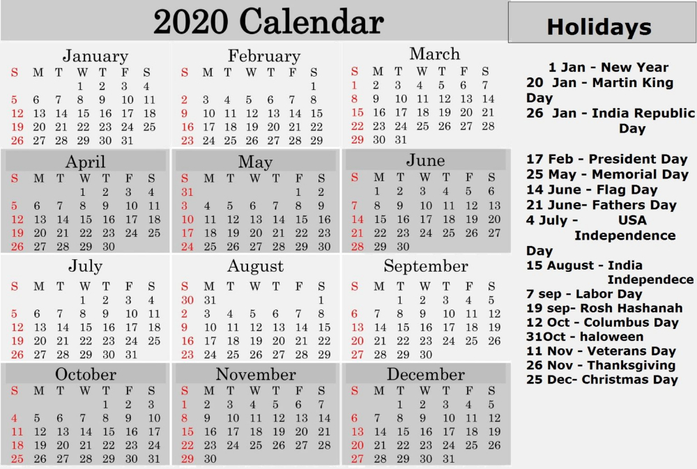 Printable 2020 Calendar With Usa National Holidays | Holiday Calendar intended for Printable Federal Government Holiday Calendar